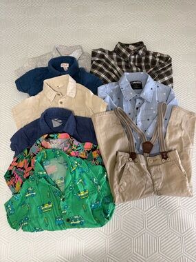 8 Boy Button Up dress shirts And 1 Pair of dress pants with Suspenders Size 3 T